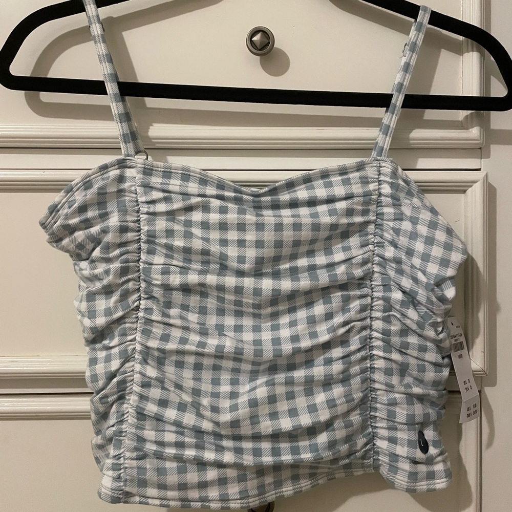 white and blue gingham top from hollister.